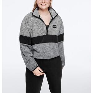 Pink Victoria´s Secret Women's Gray Black Knit Half Zip Cropped Sweater Size S